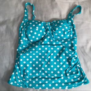 Teal polka dot tankini swimsuit top